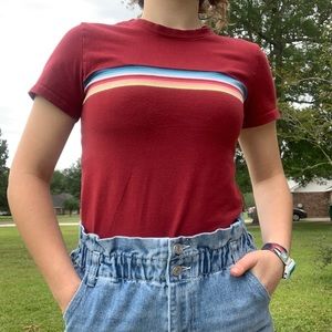 Forever 21 red t-shirt with rainbow stripes size M